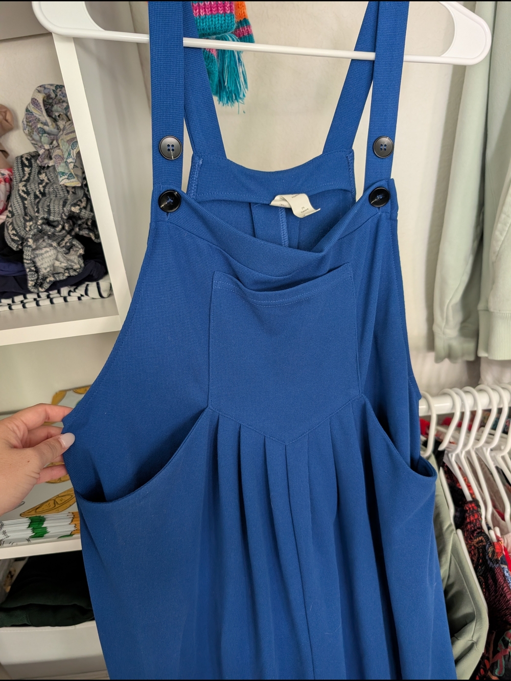 HALARA Royal Blue Wide-Leg Button-Strap Jumpsuit Overalls Maternity Size L - Picture 3 of 8
